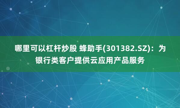 哪里可以杠杆炒股 蜂助手(301382.SZ)：为银行类客户提供云应用产品服务